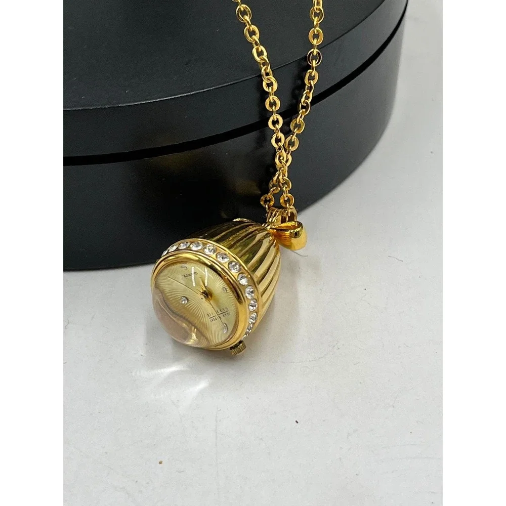 Joan Rivers Vintage Gold Tone Watch Pendant Crystal Egg Shape Necklace Works‎